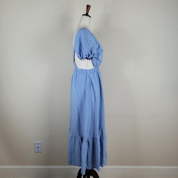 ASTR the Label Dress Womens Small Blue Jelena Cut Out Puff Sleeves Midi Ruffles - Picture 4 of 10